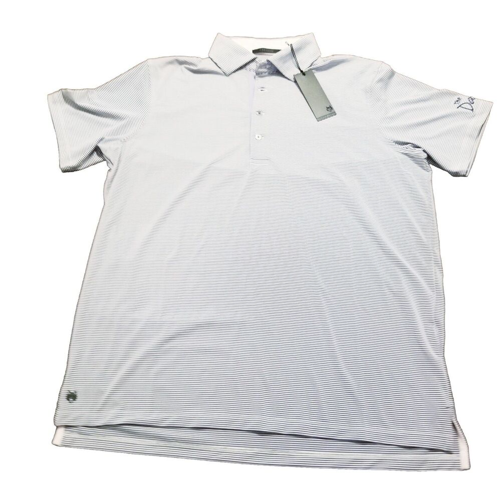 Greyson Polo Shirt Men's Large Gray White Stripe Pink Inner Collar Golf Wolf NWT - Picture 1 of 6